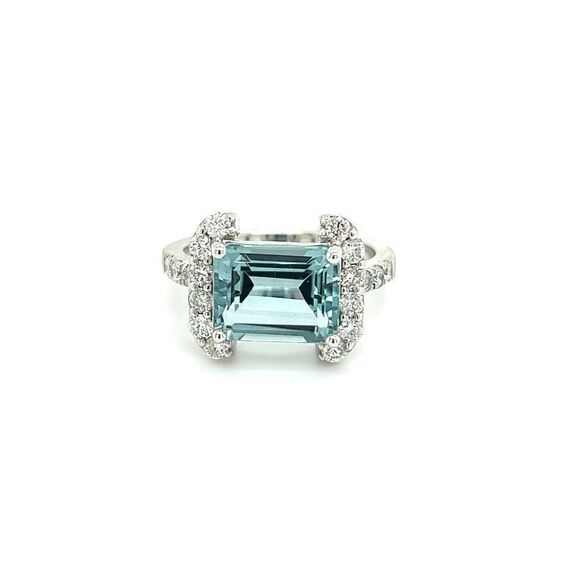 Natural Aquamarine Diamond Ring 6.5 14k Gold 6.09 TCW Certified $4,690 217095 - Picture 1 of 13